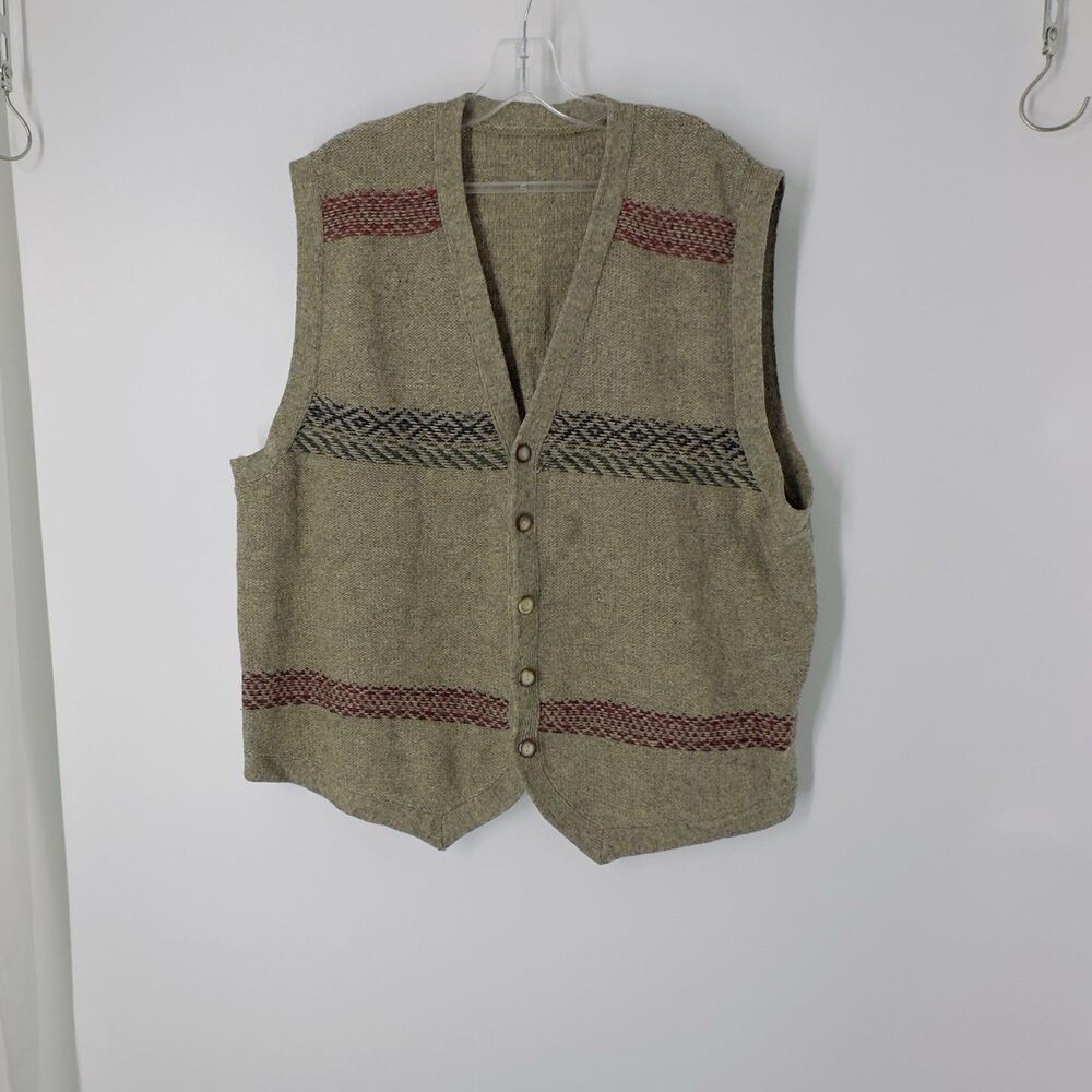 Vintage Eddie Bauer Men's L Wool Button Sweater Vest Aztec Western Grandpacore - Picture 1 of 9
